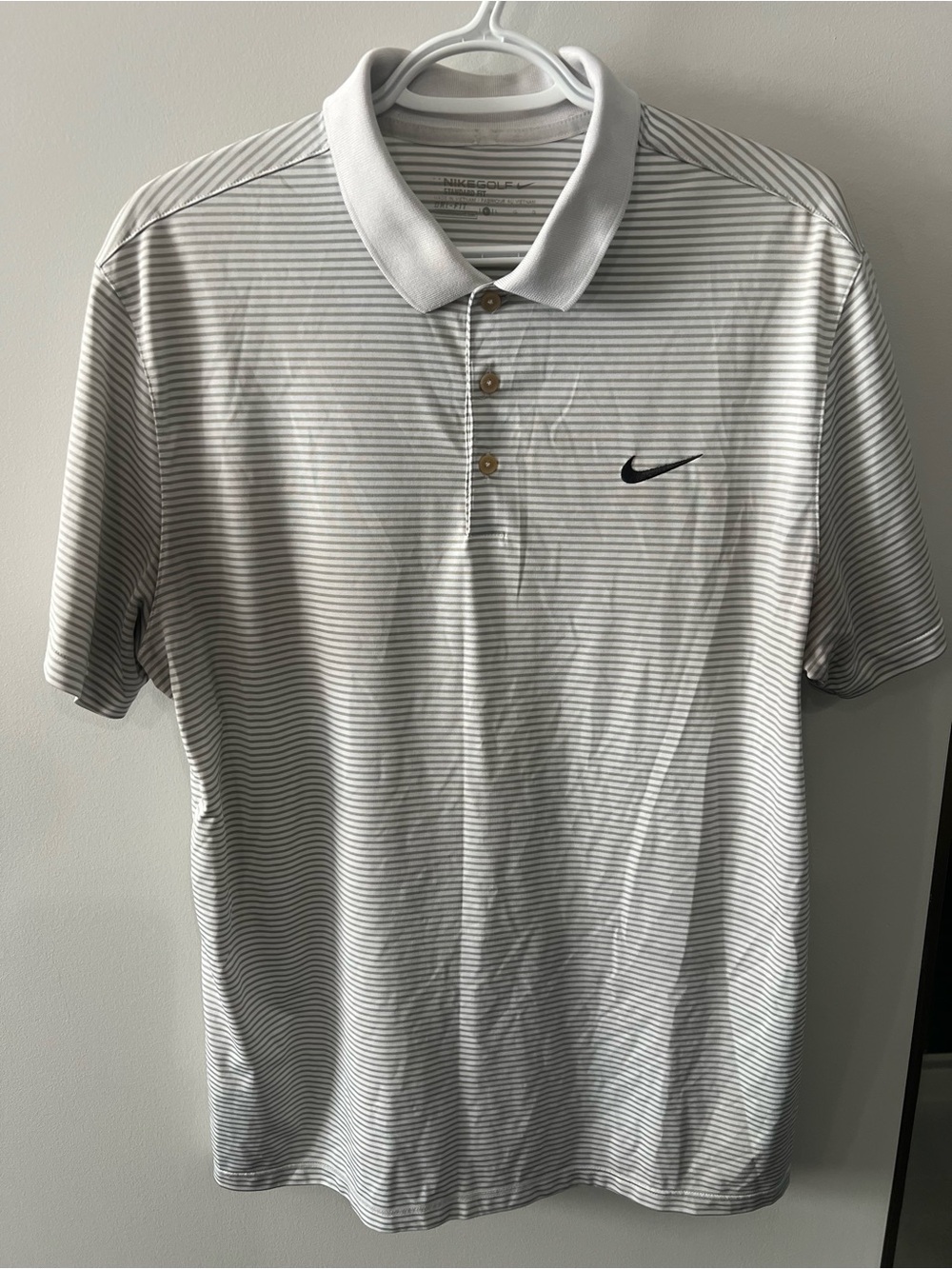 Nike White and Light Gray Striped Polo Shirt